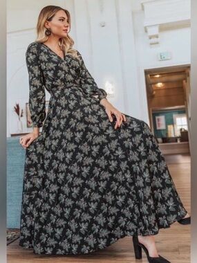 Ivy City Co Black Floral Wrap Maxi Dress
